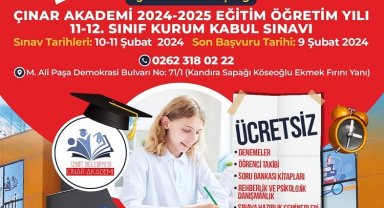 İzmit Çınar Akademi kabul sınavı yapacak