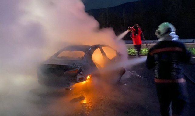 Anadolu Otoyolu'nda kontrolden çıkan otomobil yandı!