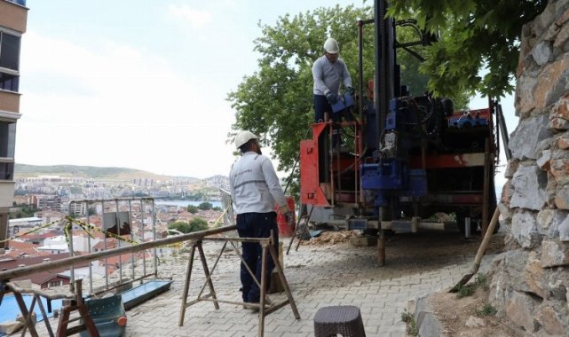Bursa Gemlik'te çöken istinat çevresinde hareketlilik ölçümleri yapılıyor