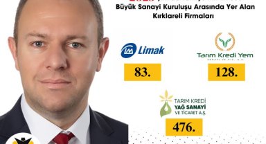 Kırklareli Ticaret ve Sanayi Odası Üyesi 3 Firma "en büyük" listede