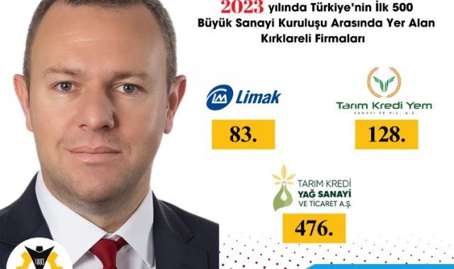Kırklareli Ticaret ve Sanayi Odası Üyesi 3 Firma "en büyük" listede