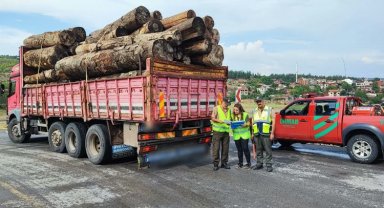Bursa İnegöl'de orman ürünü taşıyan kamyonlara denetim