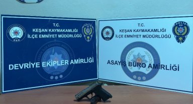 Keşan'da kuru sıkı tabanca ele geçirildi!