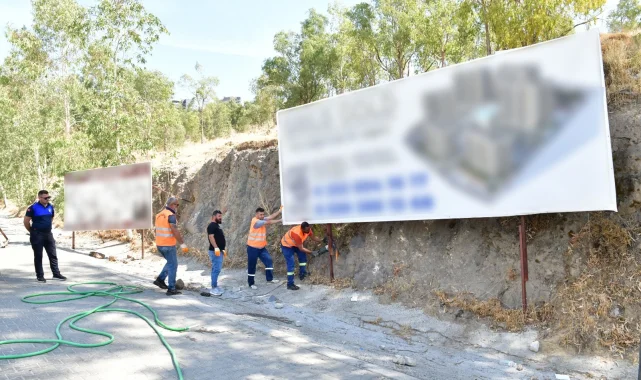 Çiğli'de kent estetiği ve güvenlik için izinsiz tabelalara müdahale