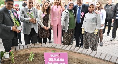 Meme kanseri için pembe çiçekler toprakla buluştu