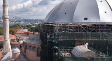 Ayasofya'da restorasyonda yeni süreç... Doğu yarım kubbeye çelik platform