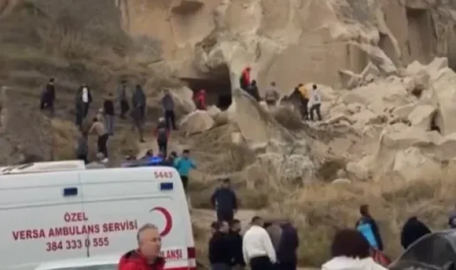 Kapadokya'da facia! Peribacaların turistlerin üstüne çöktü