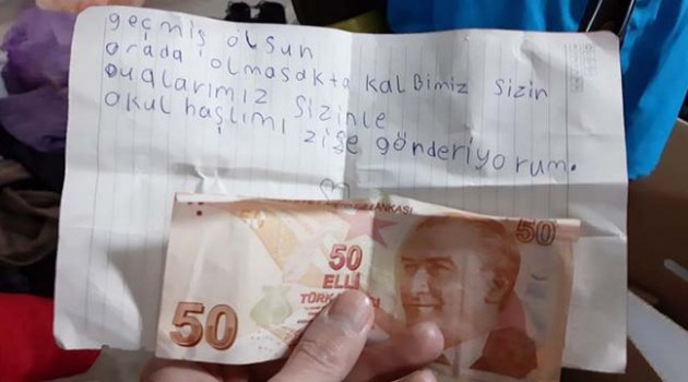 Çocuk montundan çıkan para ve not duygulandırdı