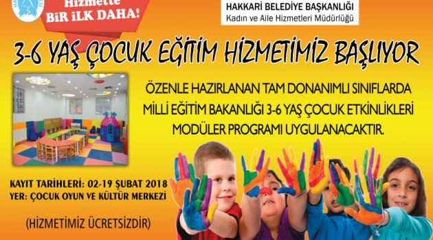 Hakkari Belediyesinden Ücretsiz 3-6 Yaş Eğitim Hizmeti
