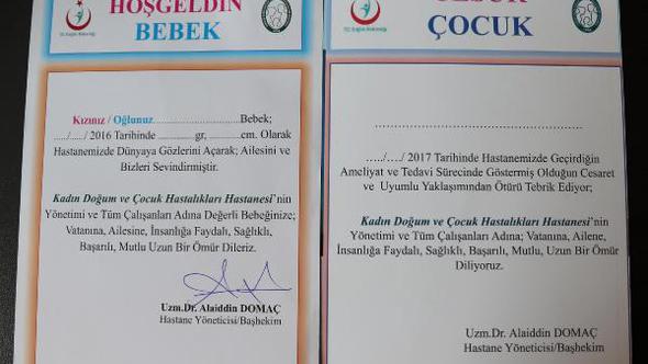 Yeni doğana 'Hoşgeldin' ameliyat olana 'Cesaret' sertifikası